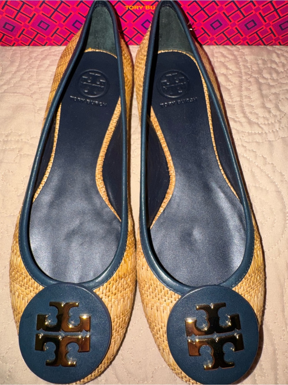 Tory Burch Reva Woven Raffia & Straw Ballet Flats